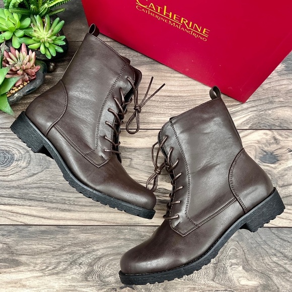 Catherine Malandrino Shoes - NIB Catherine Malandrino Booney Lace Up Brown Vegan Leather Combat Boots 8
